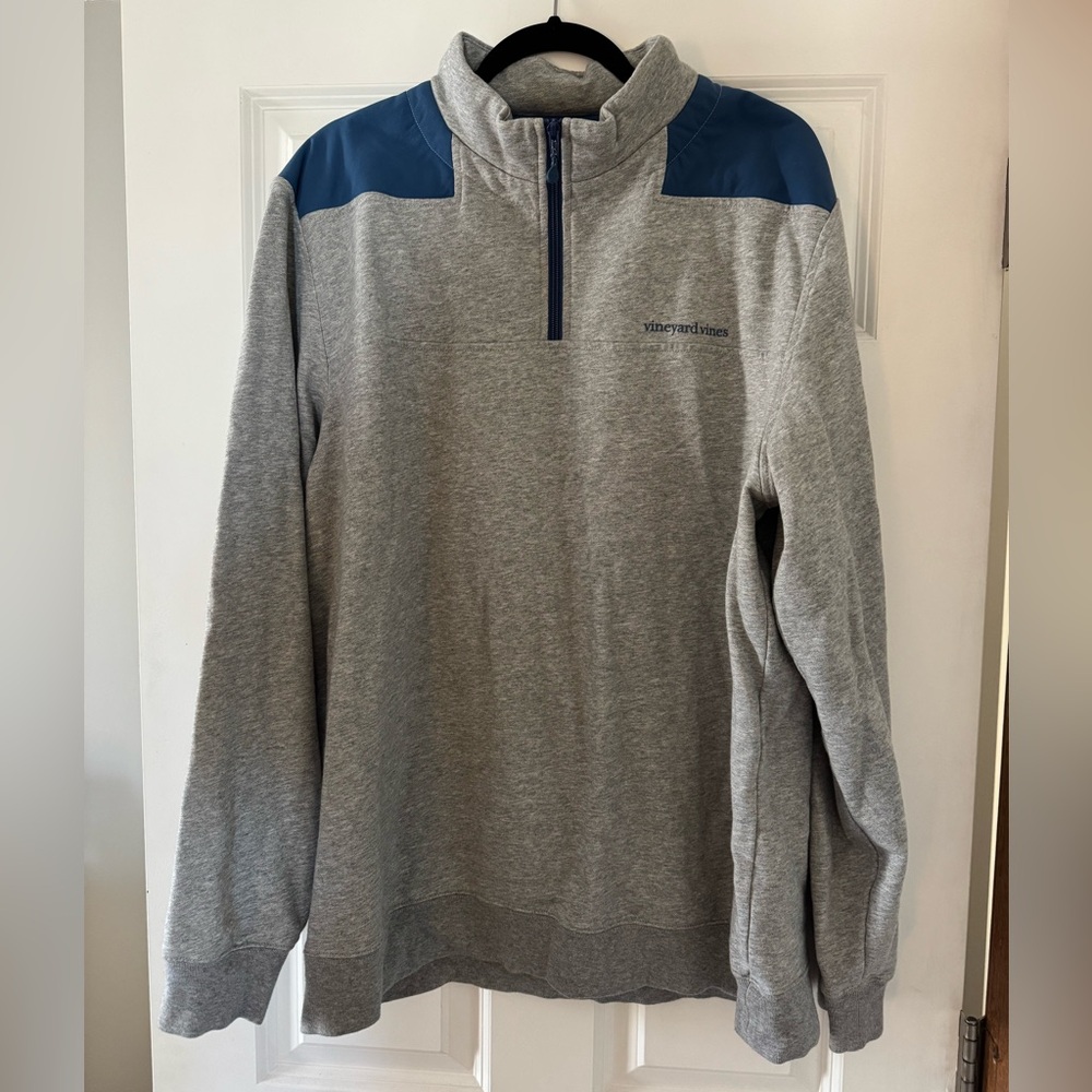 Vineyard Vines Men's Shep Shirt: Gray and Navy Quarter Zip